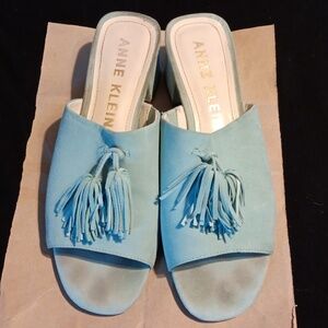 Anne Klein suede peep toe slip on shoe